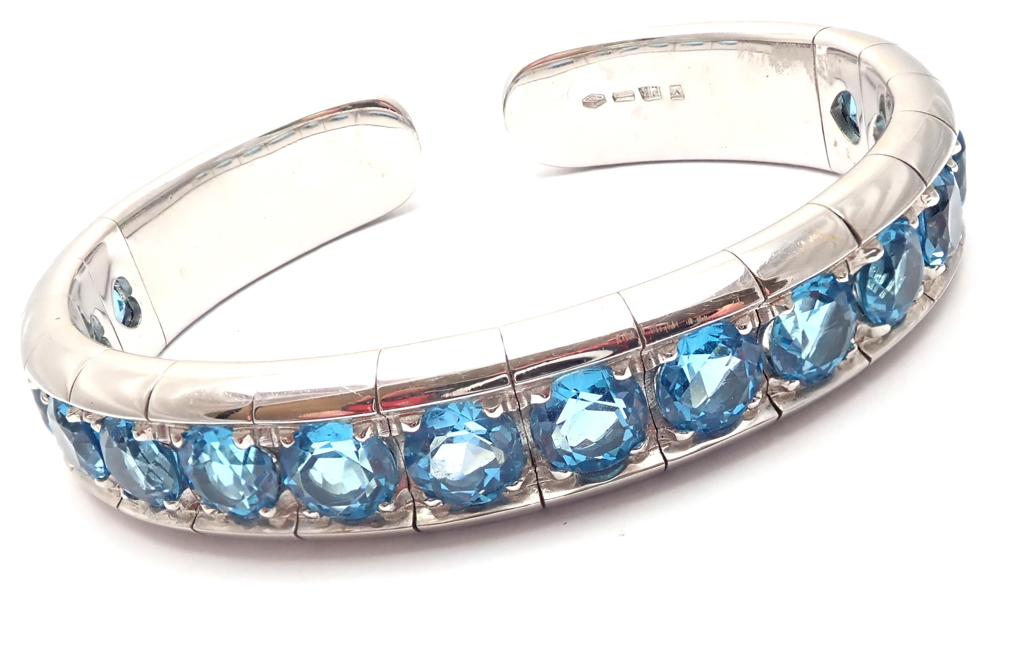 18k White Gold Blue Topaz Bangle Bracelet by Pasquale Bruni. 
With 16 round blue topaz stones.
This necklace comes with Box and Certificate.
Details: 
Measurements: 7