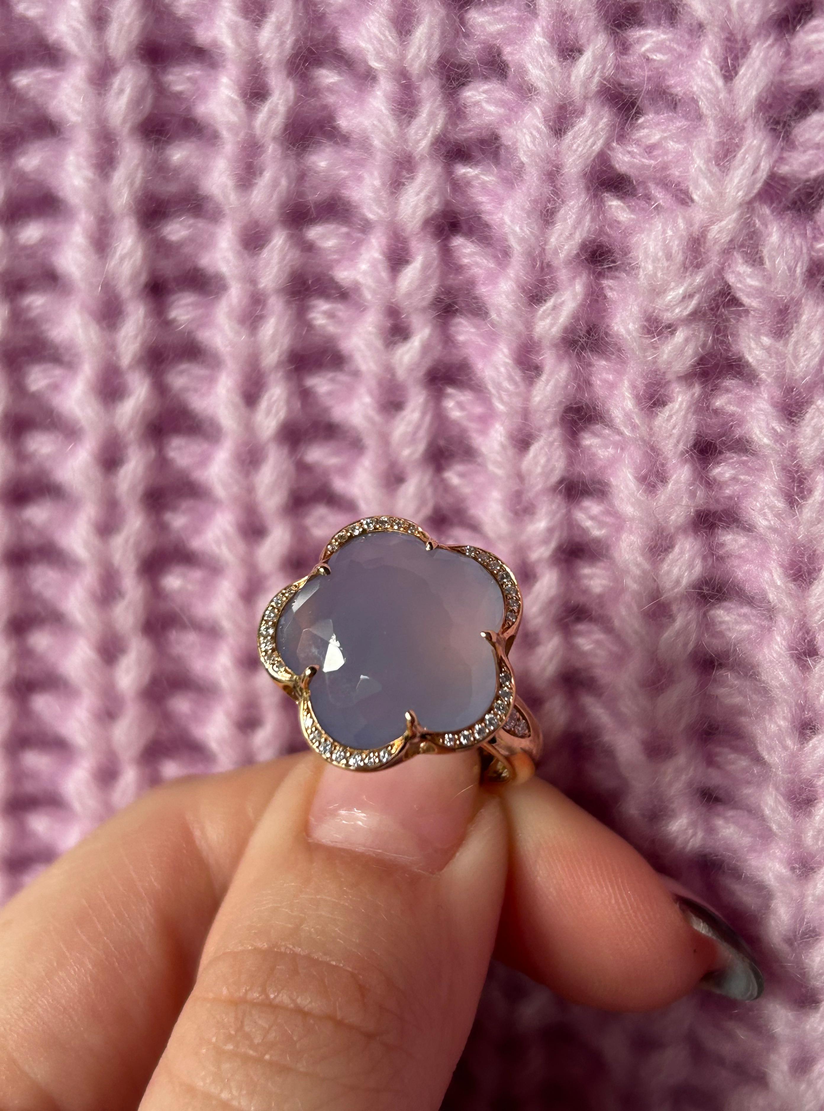 Women's Pasquale Bruni Bon Ton 18K Rose Gold Ring with Blue Chalcedony and Diamonds For Sale