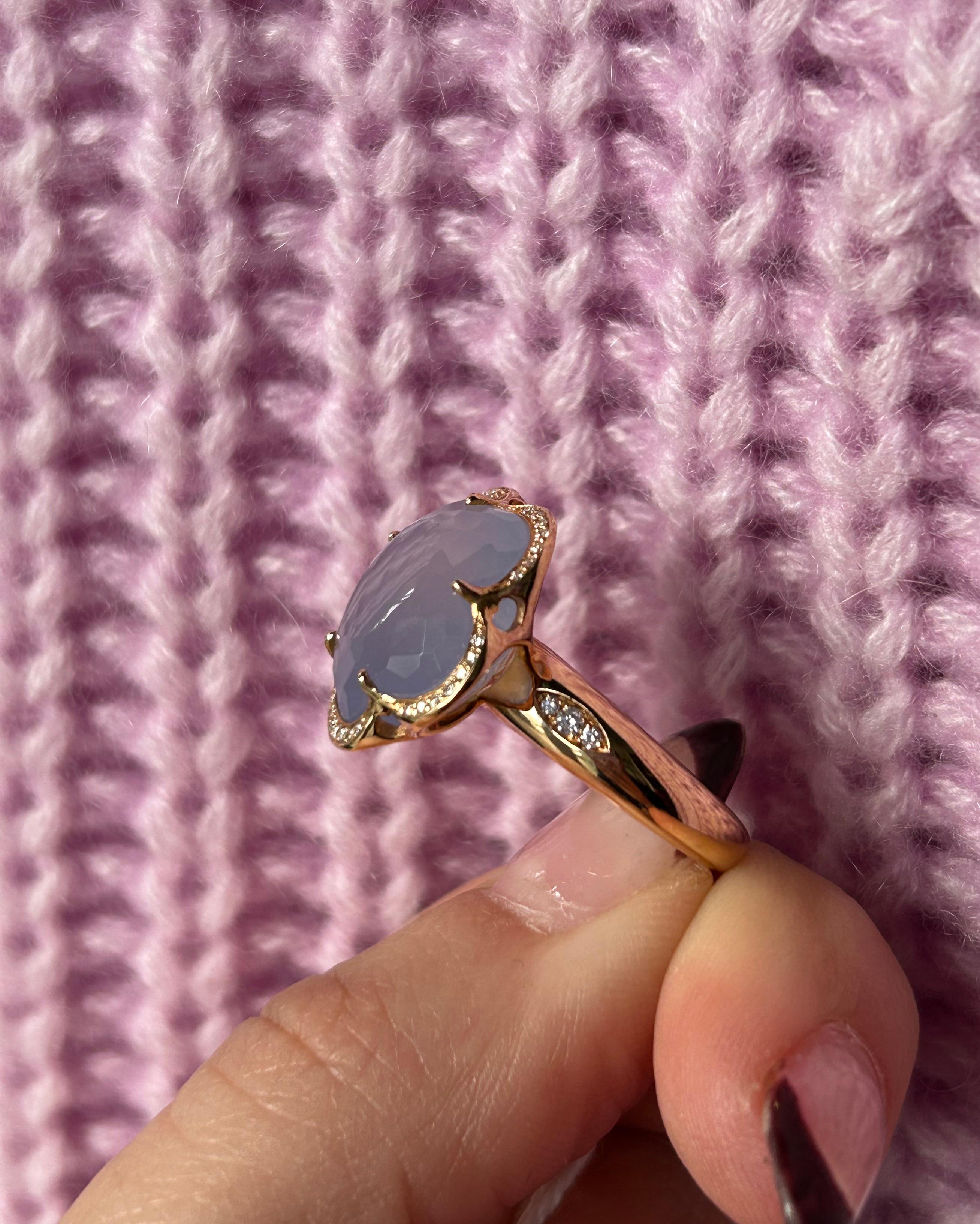 Pasquale Bruni Bon Ton 18K Rose Gold Ring with Blue Chalcedony and Diamonds For Sale 1