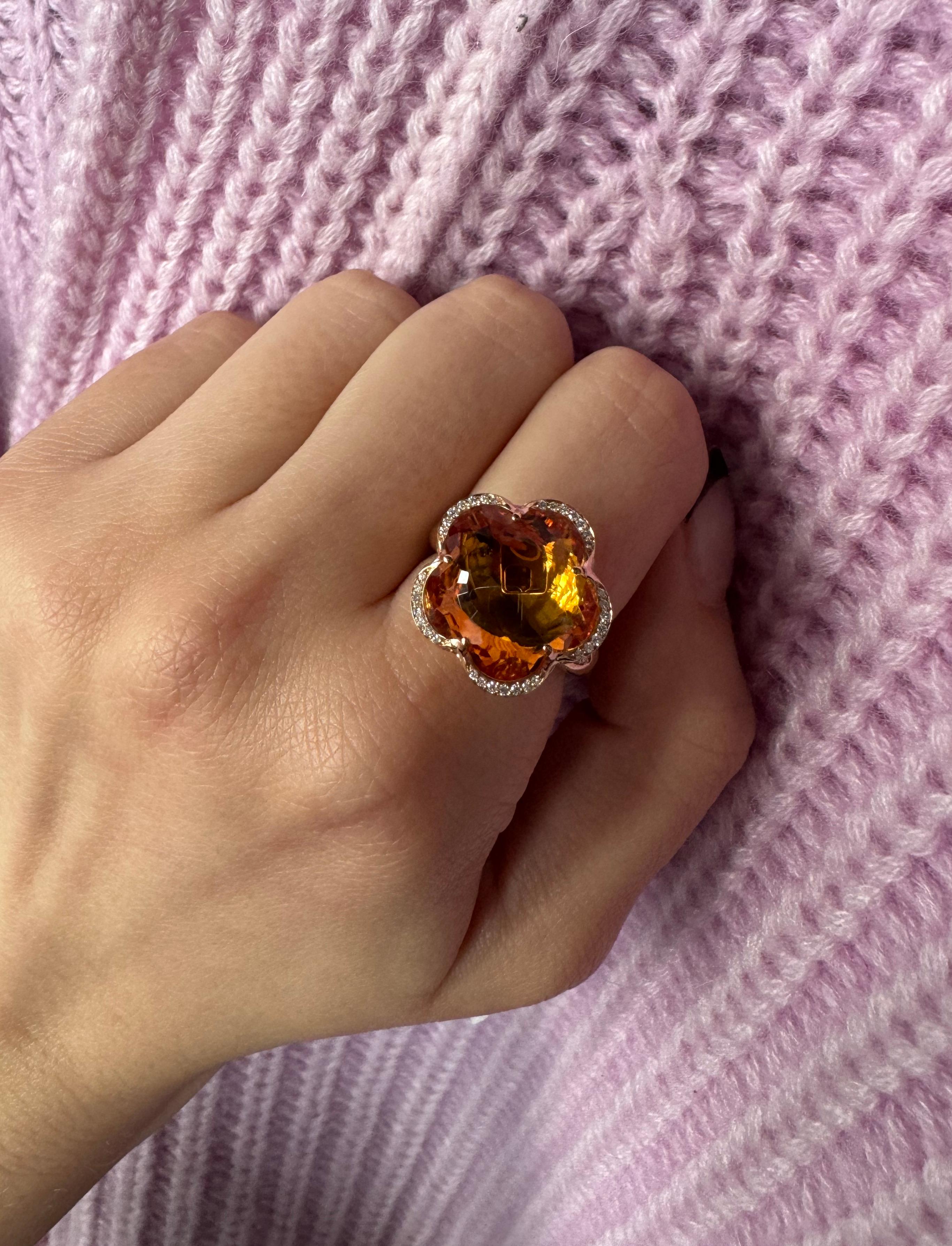 Women's or Men's Pasquale Bruni Bon Ton 18K Rose Gold Ring with Citrine & Diamonds, Size 12 For Sale