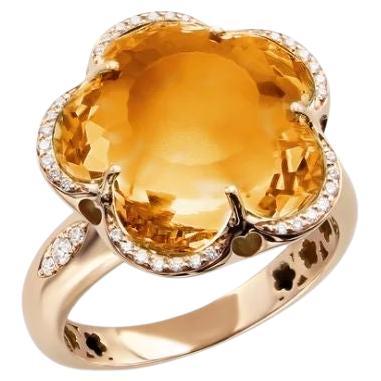 Pasquale Bruni Bon Ton 18K Rose Gold Ring with Citrine & Diamonds, Size 12