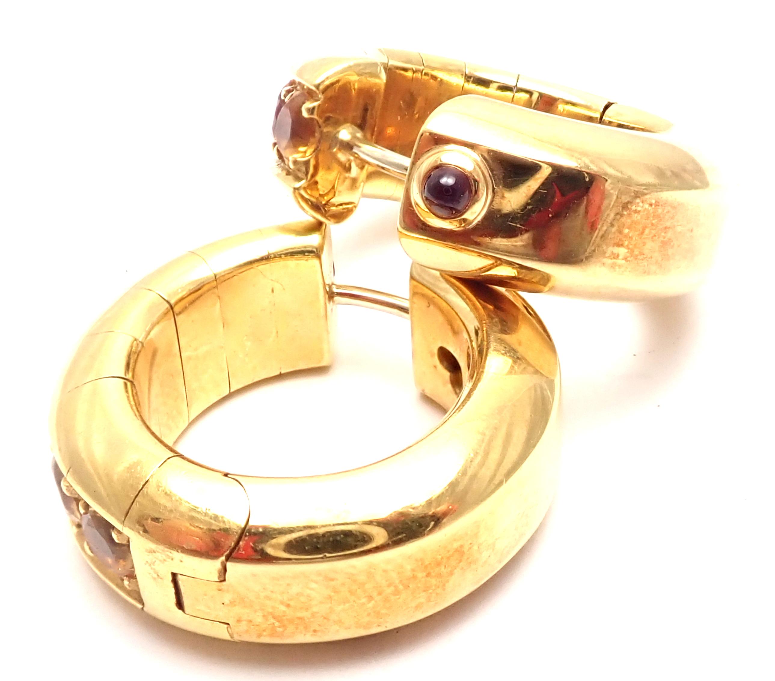 Pasquale Bruni Citrine Ruby Yellow Gold Hoop Earrings In New Condition For Sale In Holland, PA