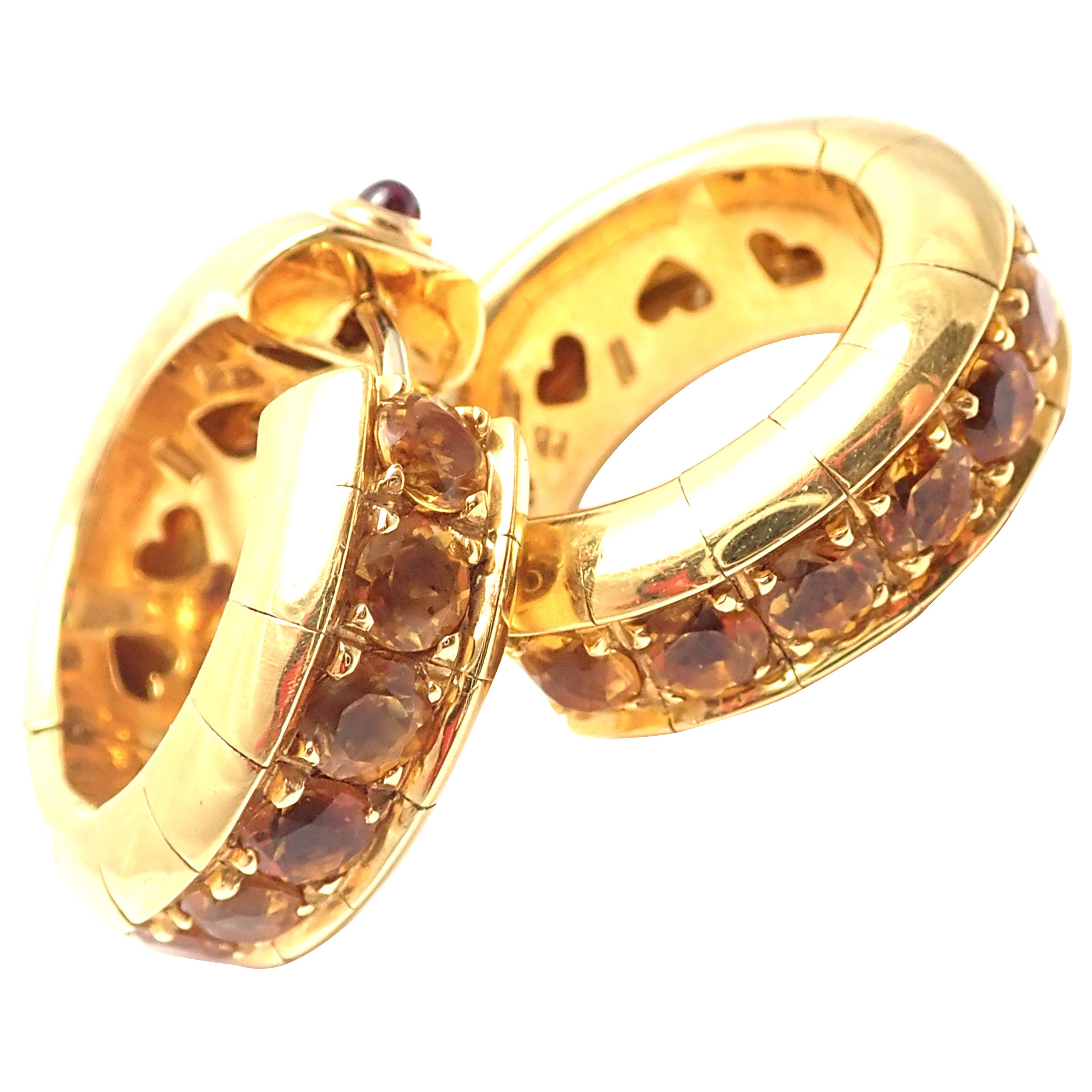 Pasquale Bruni Citrine Ruby Yellow Gold Hoop Earrings For Sale