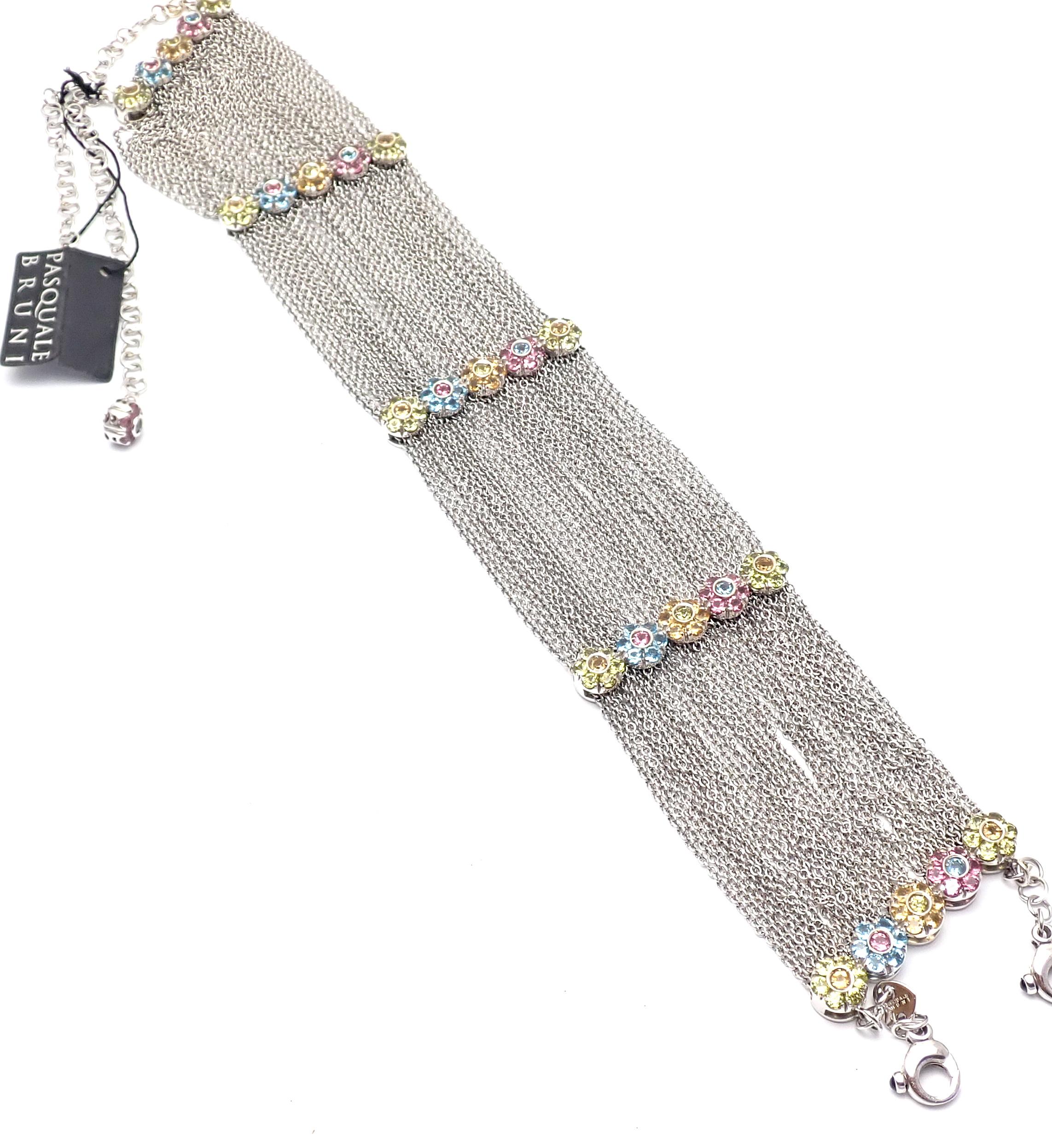 18k White Gold Citrine Topaz Peridot Chocker Necklace by Pasquale Bruni.  
With RBlue Topaz, Pink Tourmaline, Peridot, Citrine
This necklace comes with Box And Certificate.   
Details:  
Length: 15