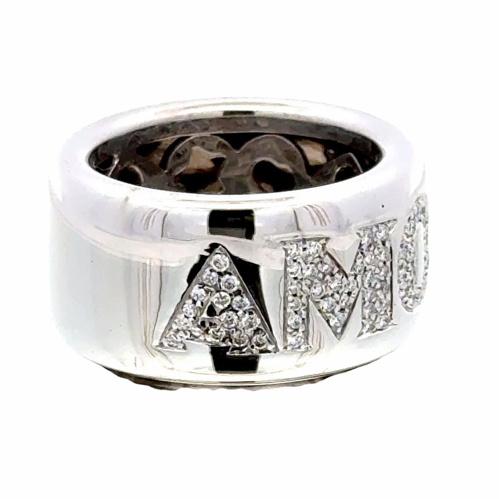 Round Cut Pasquale Bruni Diamond 18 Karat White Gold Amore Modern Band Ring Size 6