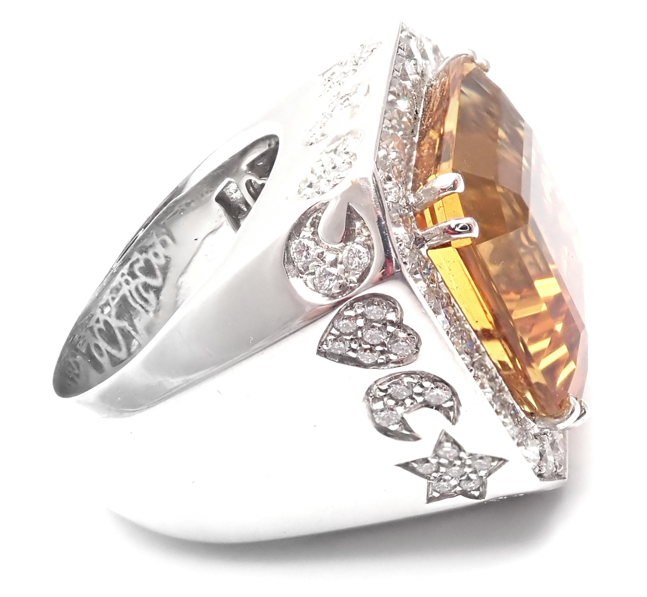 Pasquale Bruni Diamond Citrine Large White Gold Ring In New Condition For Sale In Holland, PA