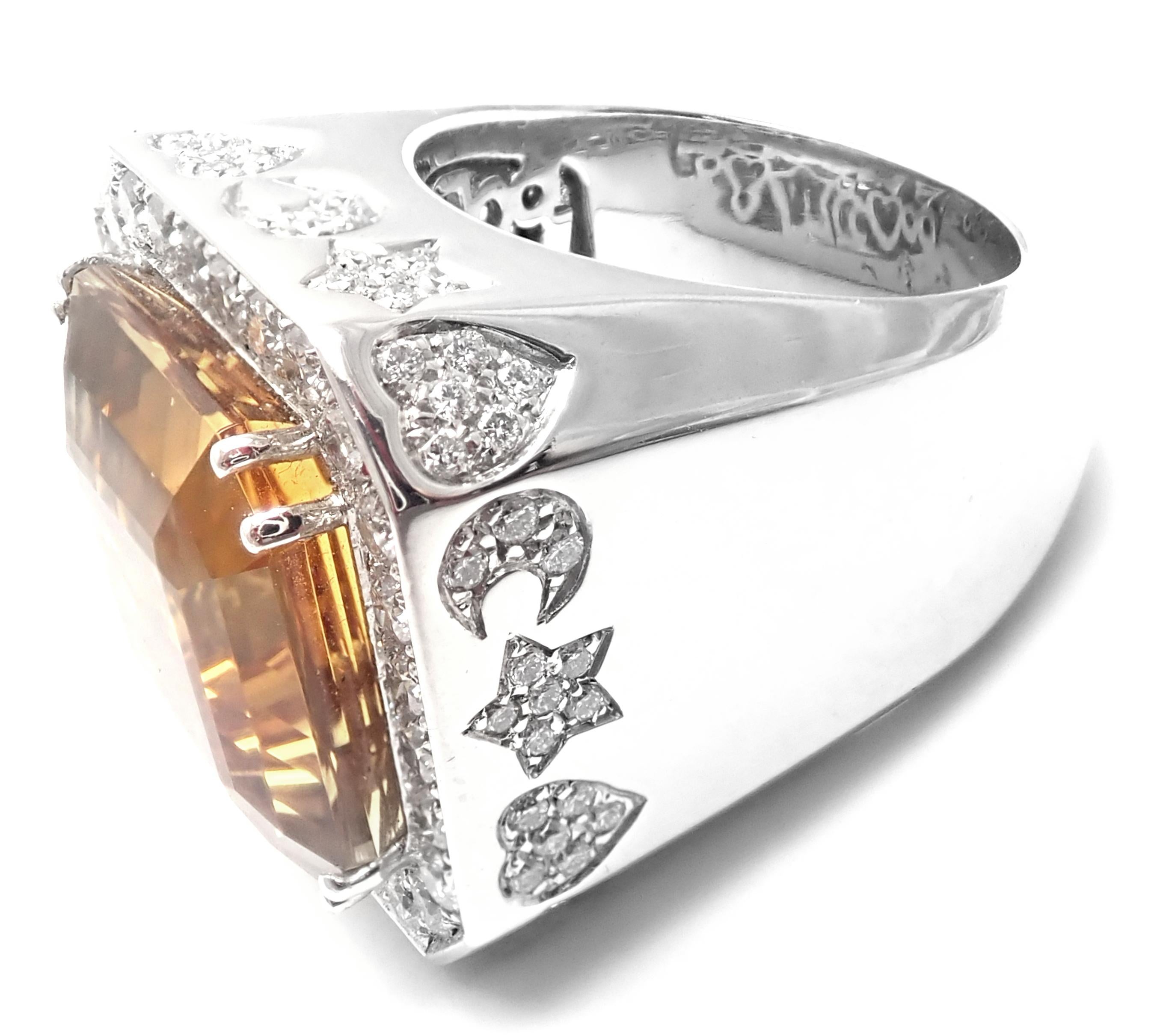 Pasquale Bruni Diamond Citrine Large White Gold Ring For Sale 1