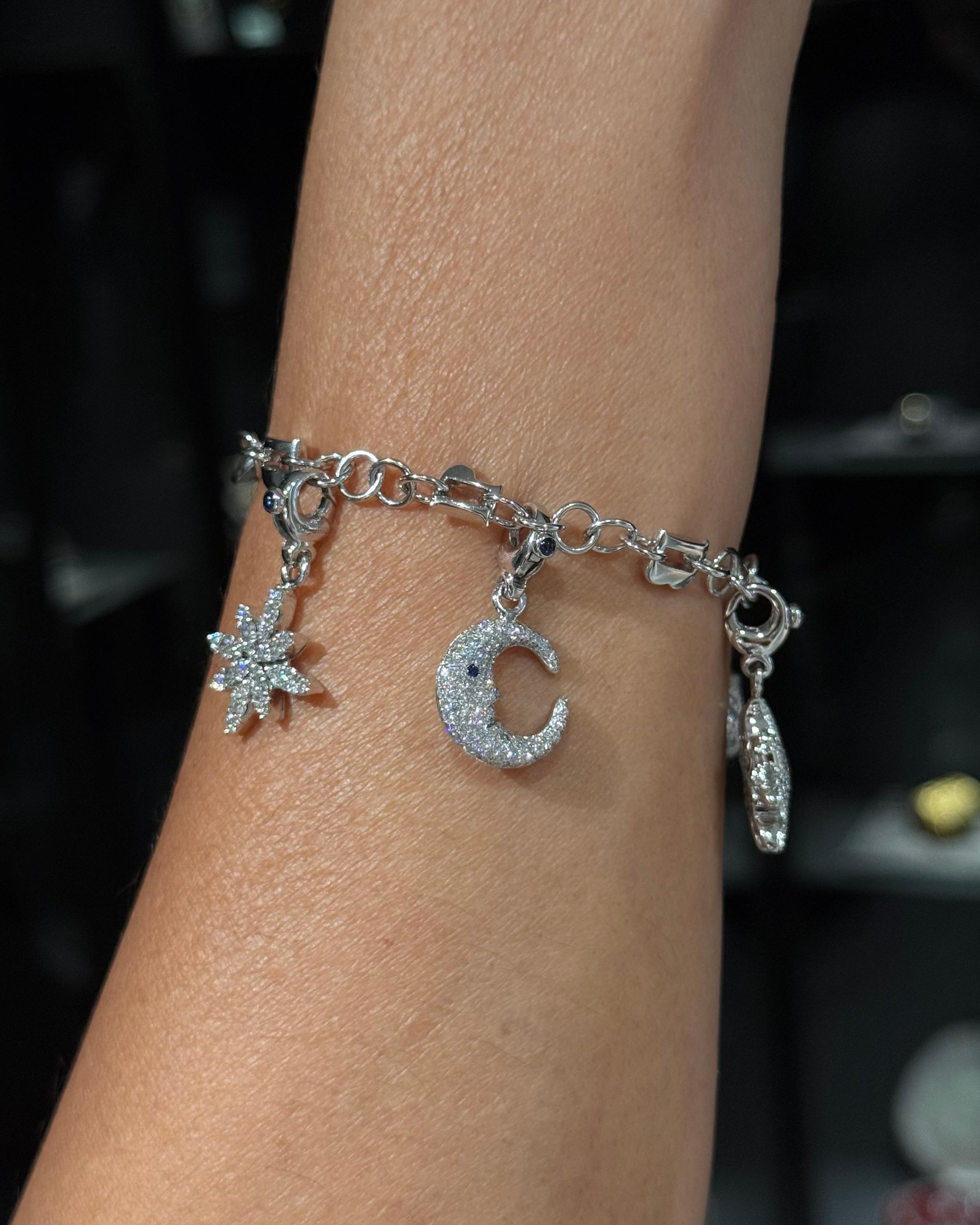 Pasquale Bruni Diamond Flower Sun Crescent Moon Star Charm Bracelet White Gold For Sale 4