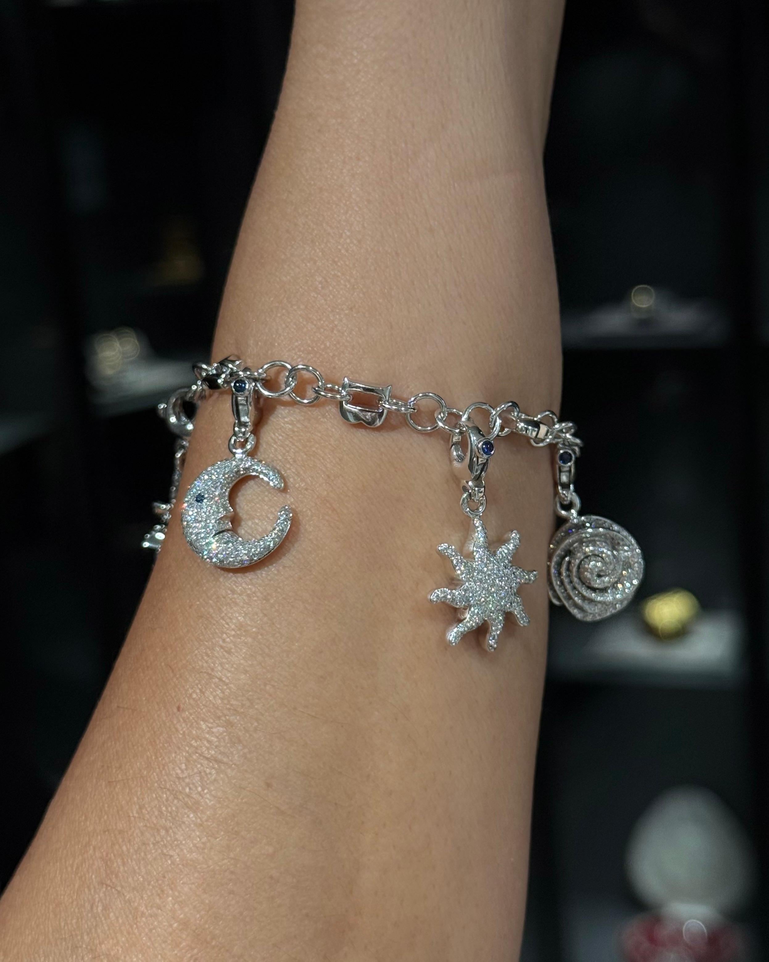 Pasquale Bruni Diamond Flower Sun Crescent Moon Star Charm Bracelet White Gold For Sale 5