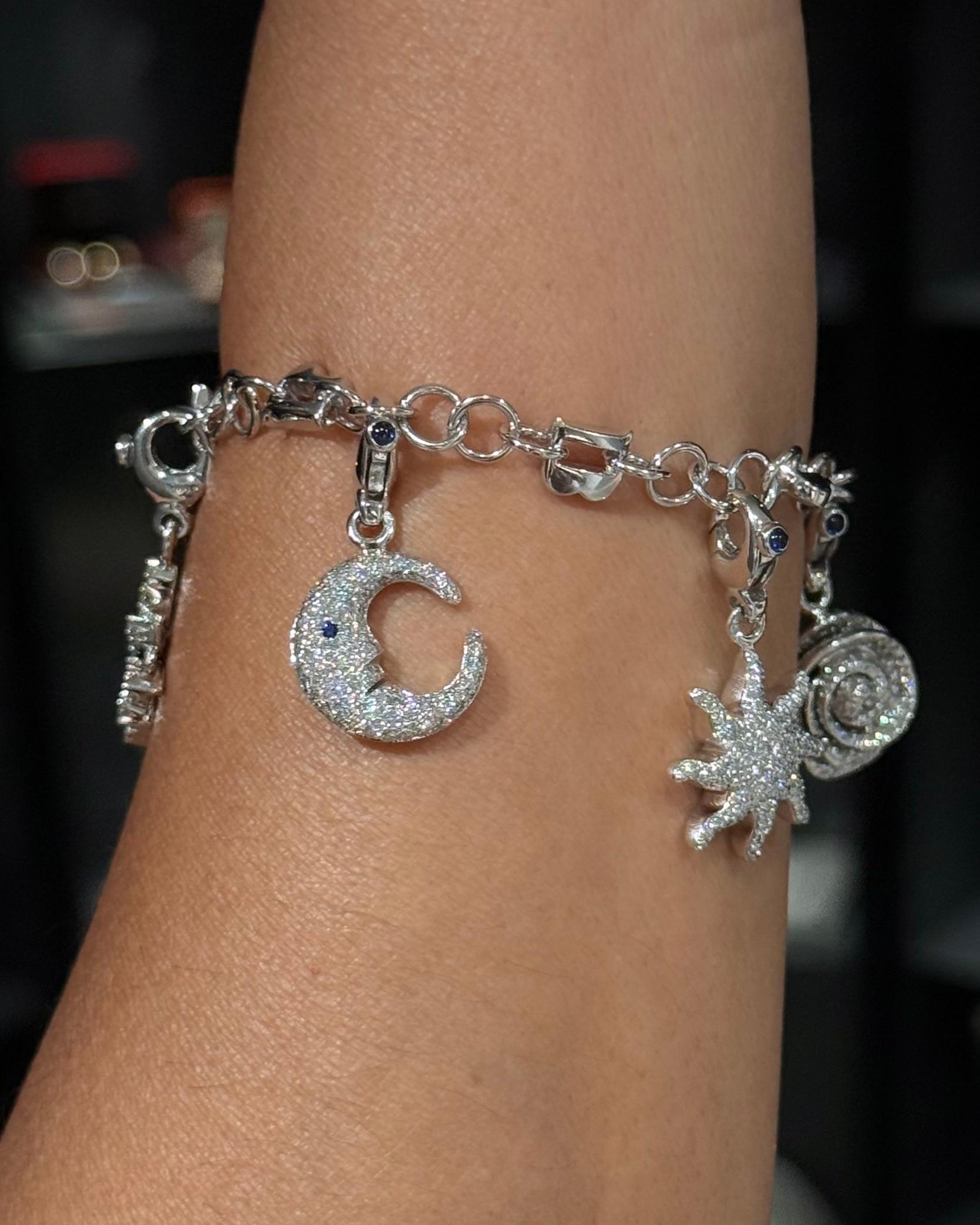 Pasquale Bruni Diamond Flower Sun Crescent Moon Star Charm Bracelet White Gold For Sale 6