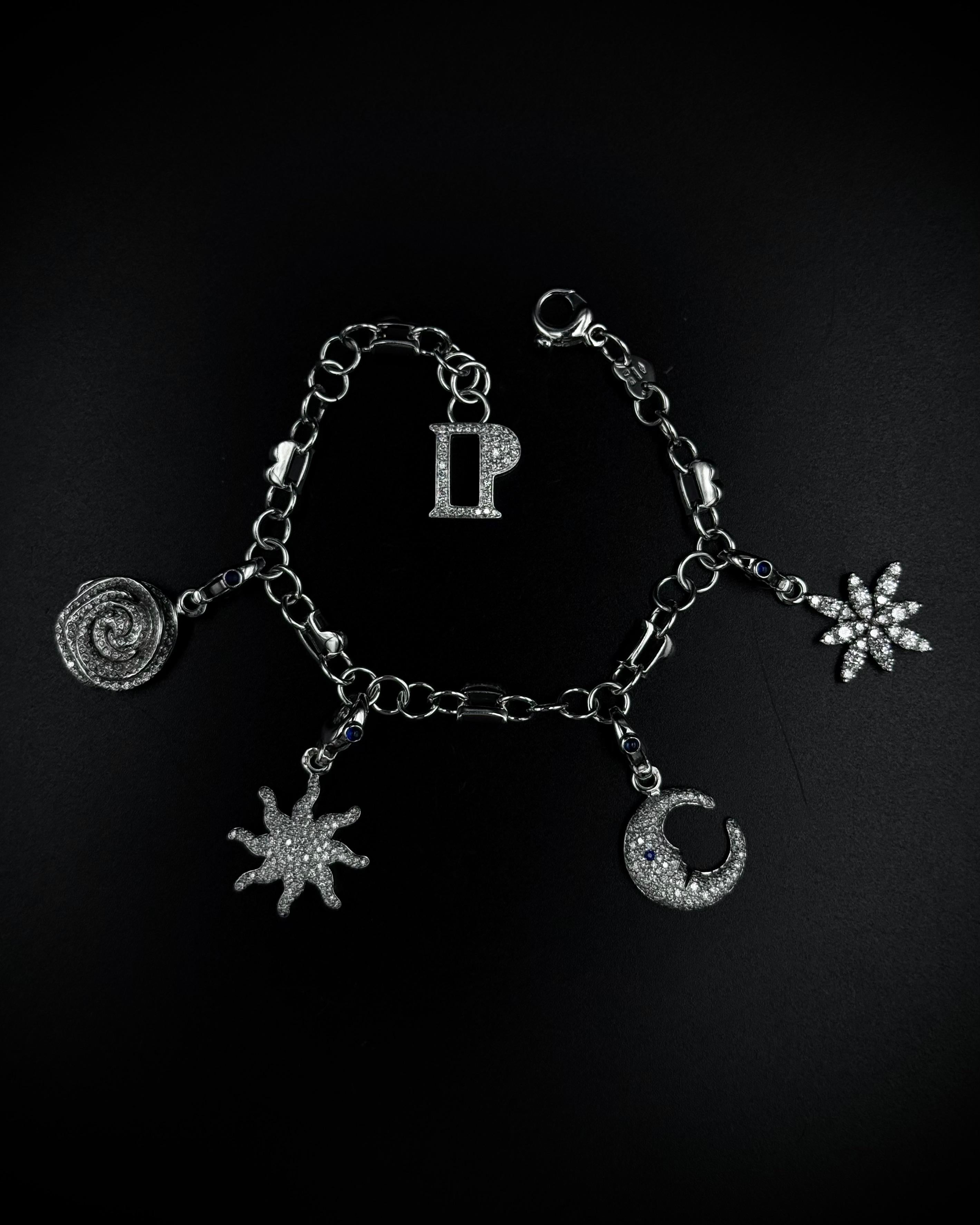Pasquale Bruni Diamond Flower Sun Crescent Moon Star Charm Bracelet White Gold For Sale 8