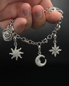 Pasquale Bruni Diamond Flower Sun Crescent Moon Star Charm Bracelet White Gold