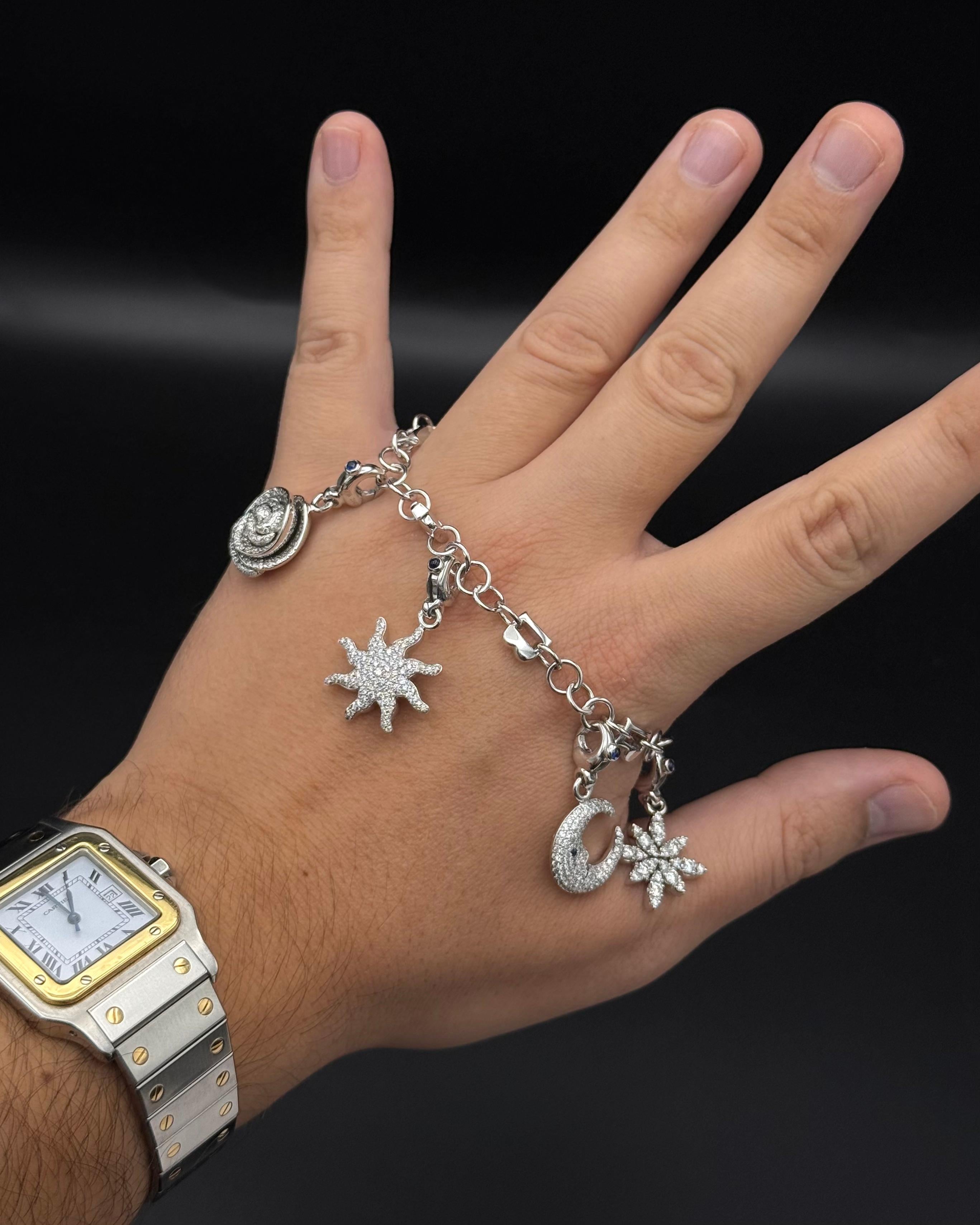 Contemporary Pasquale Bruni Diamond Flower Sun Crescent Moon Star Charm Bracelet White Gold For Sale