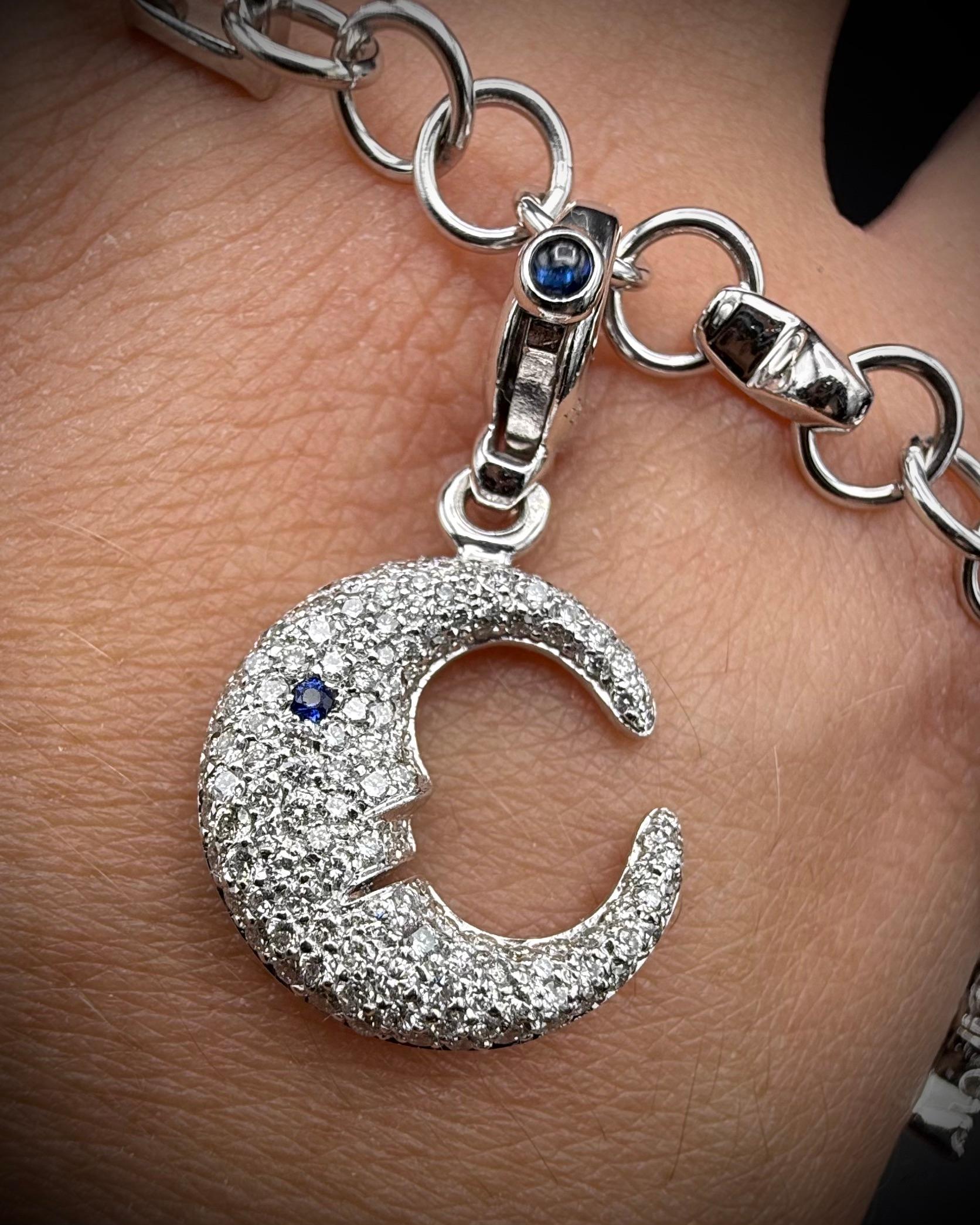 Women's or Men's Pasquale Bruni Diamond Flower Sun Crescent Moon Star Charm Bracelet White Gold For Sale