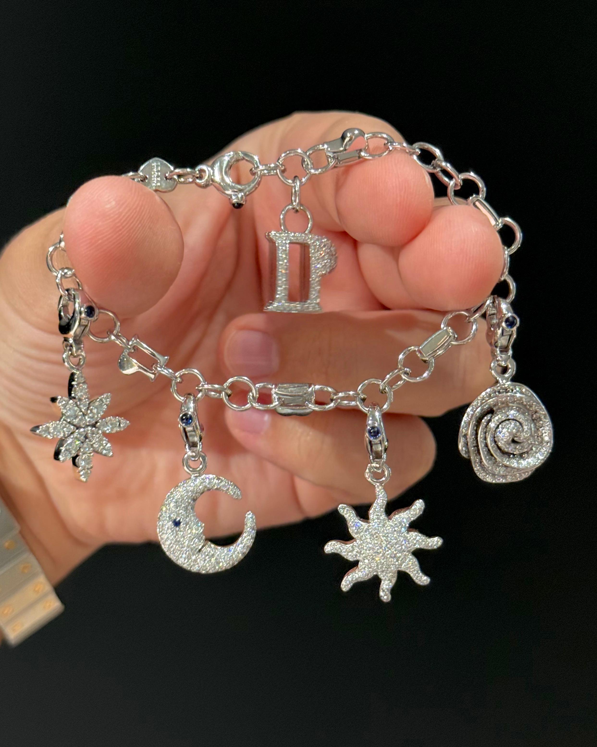 Pasquale Bruni Diamond Flower Sun Crescent Moon Star Charm Bracelet White Gold For Sale 3