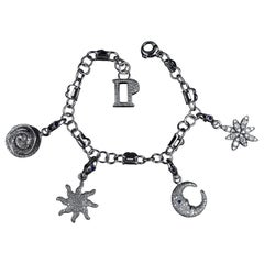 Pasquale Bruni Diamond Flower Sun Crescent Moon Star Charm Bracelet White Gold