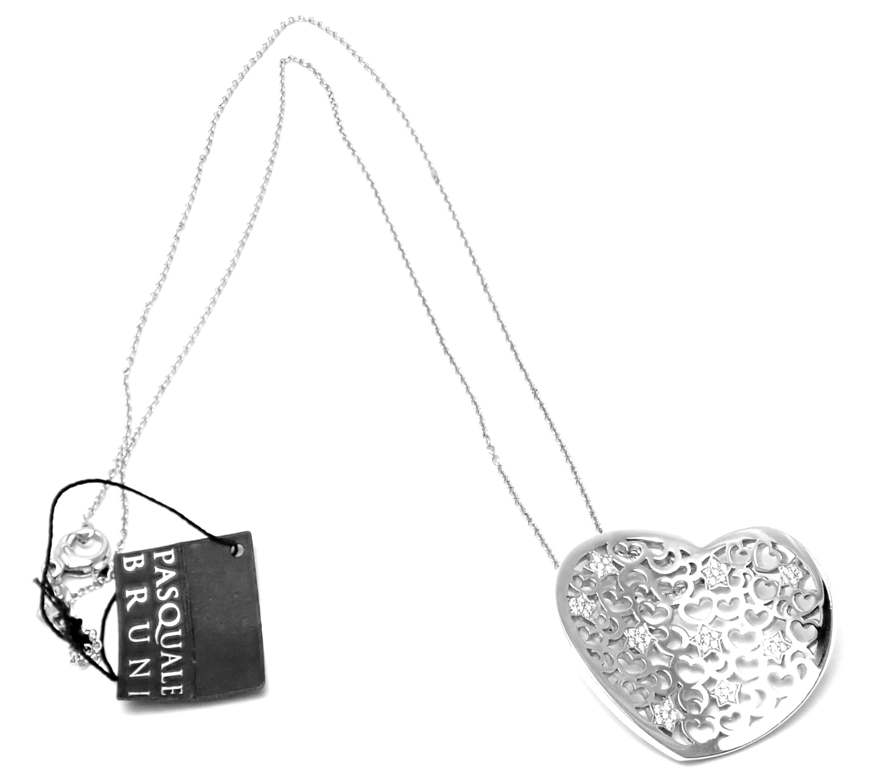 Women's or Men's Pasquale Bruni Diamond Large Heart White Gold Pendant Necklace