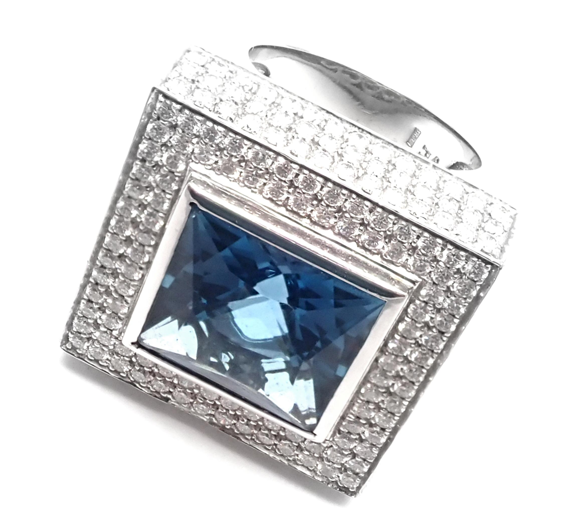 Brilliant Cut Pasquale Bruni Diamond London Blue Topaz Large White Gold Ring For Sale
