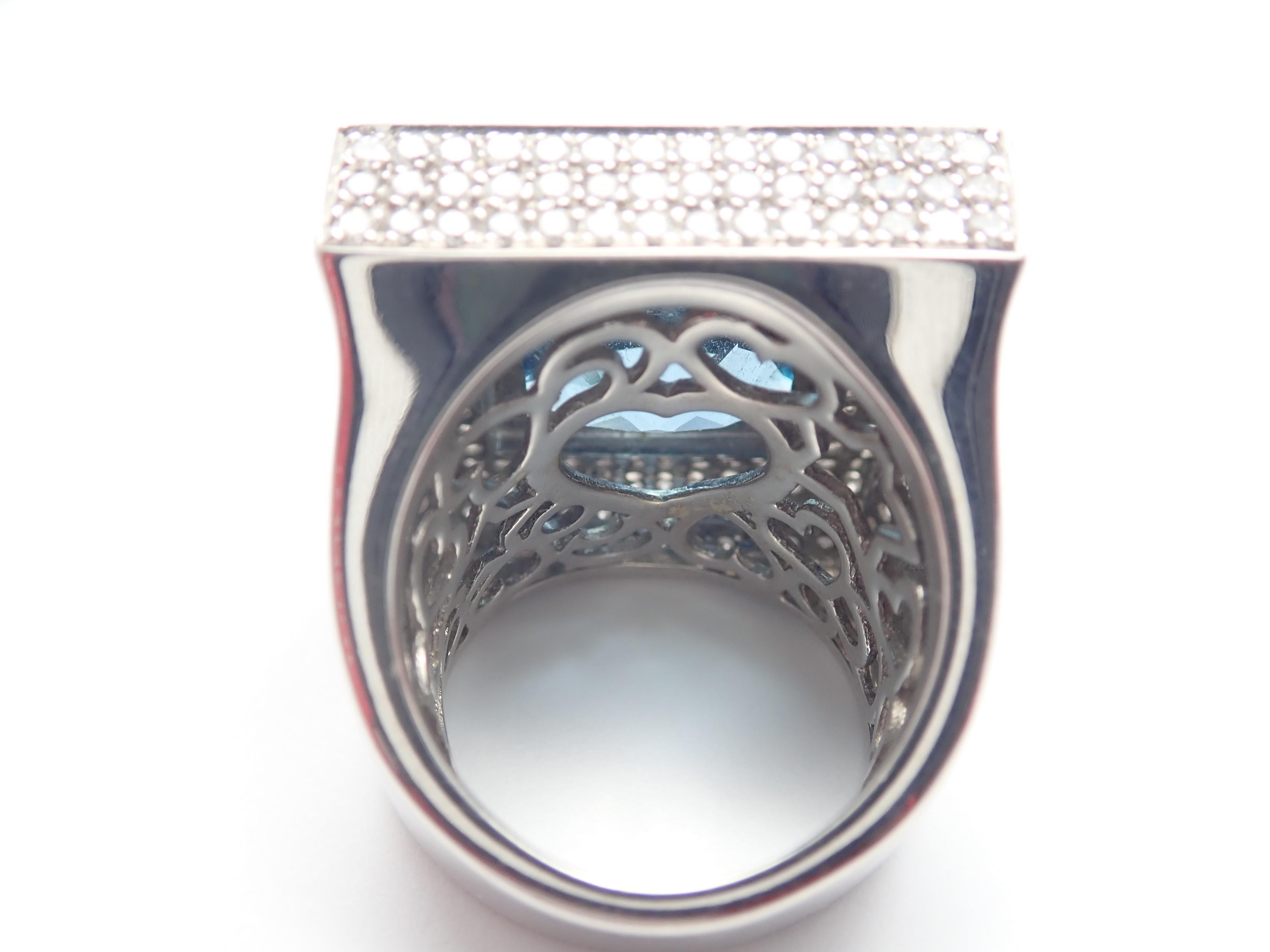 Pasquale Bruni Diamond London Blue Topaz Large White Gold Ring For Sale 1