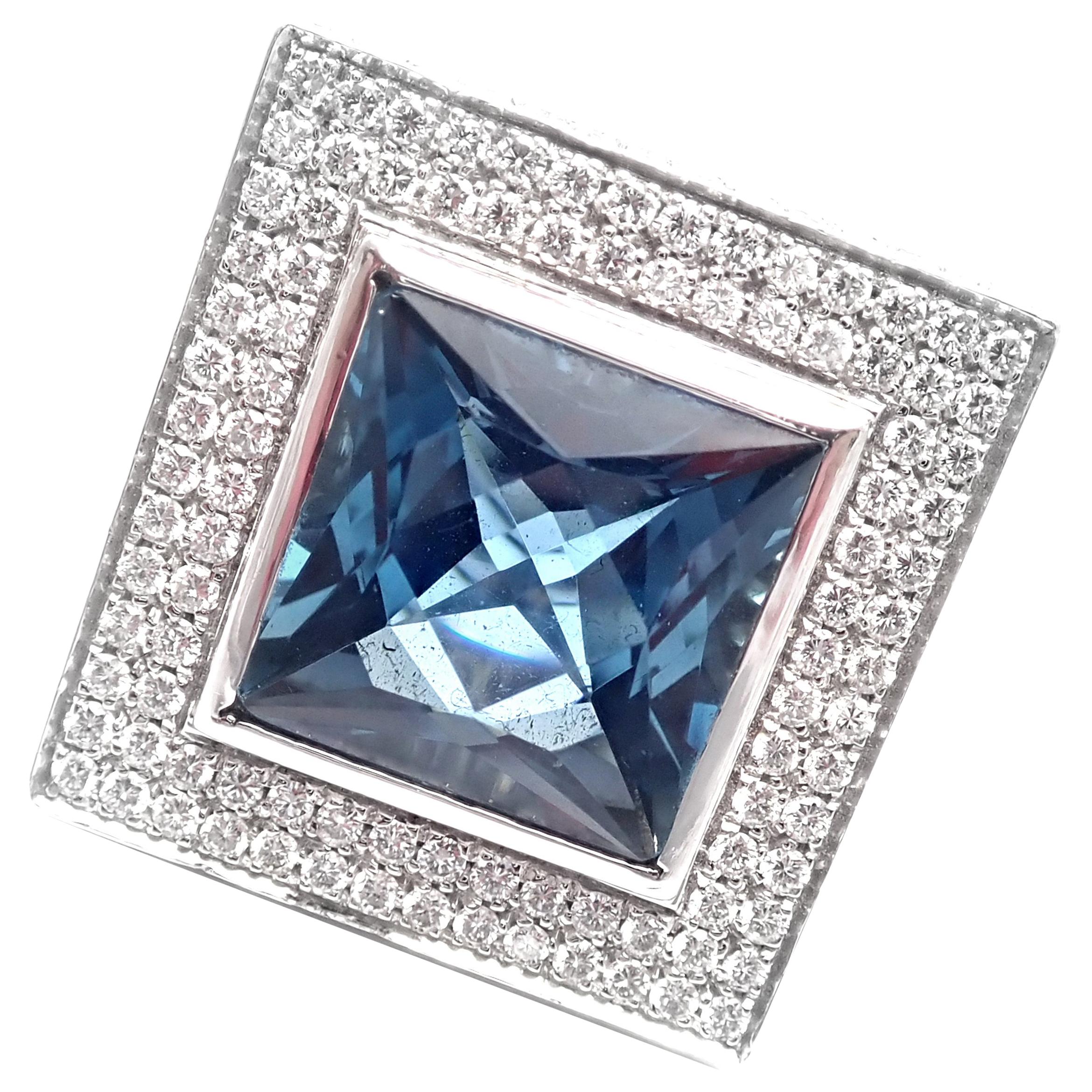 Pasquale Bruni Diamond London Blue Topaz Large White Gold Ring For Sale