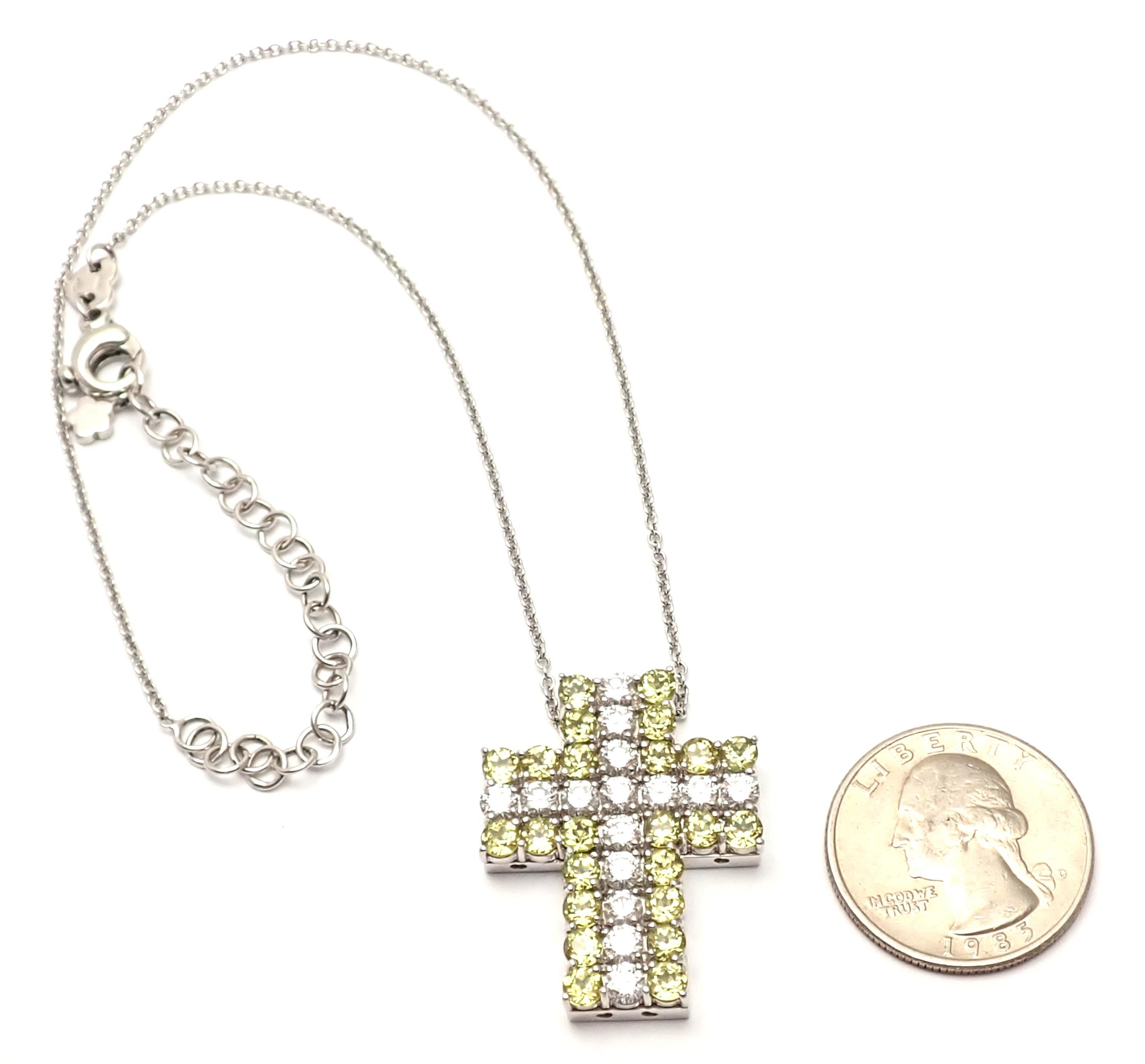 Pasquale Bruni Diamond Peridot White Gold Cross Necklace For Sale 3