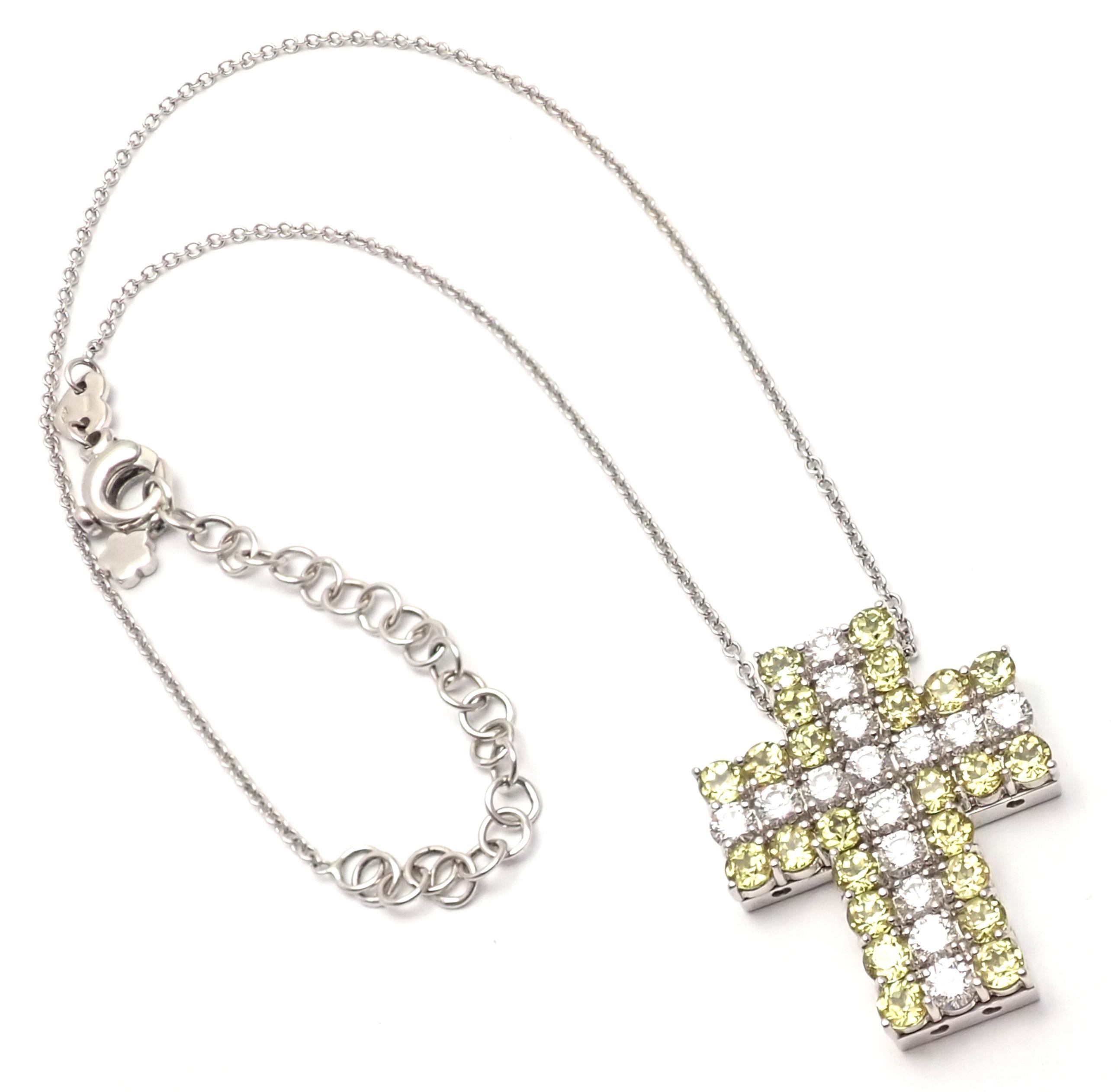 Pasquale Bruni Diamond Peridot White Gold Cross Necklace For Sale 4
