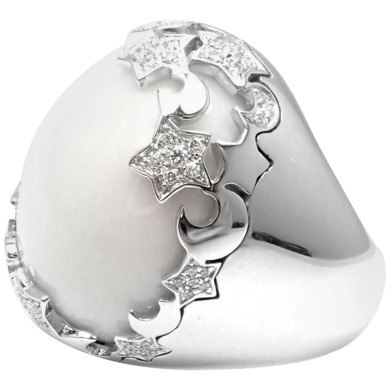 Pasquale Bruni Diamond White Agate Cielo Stars Moons White Gold Ring For Sale