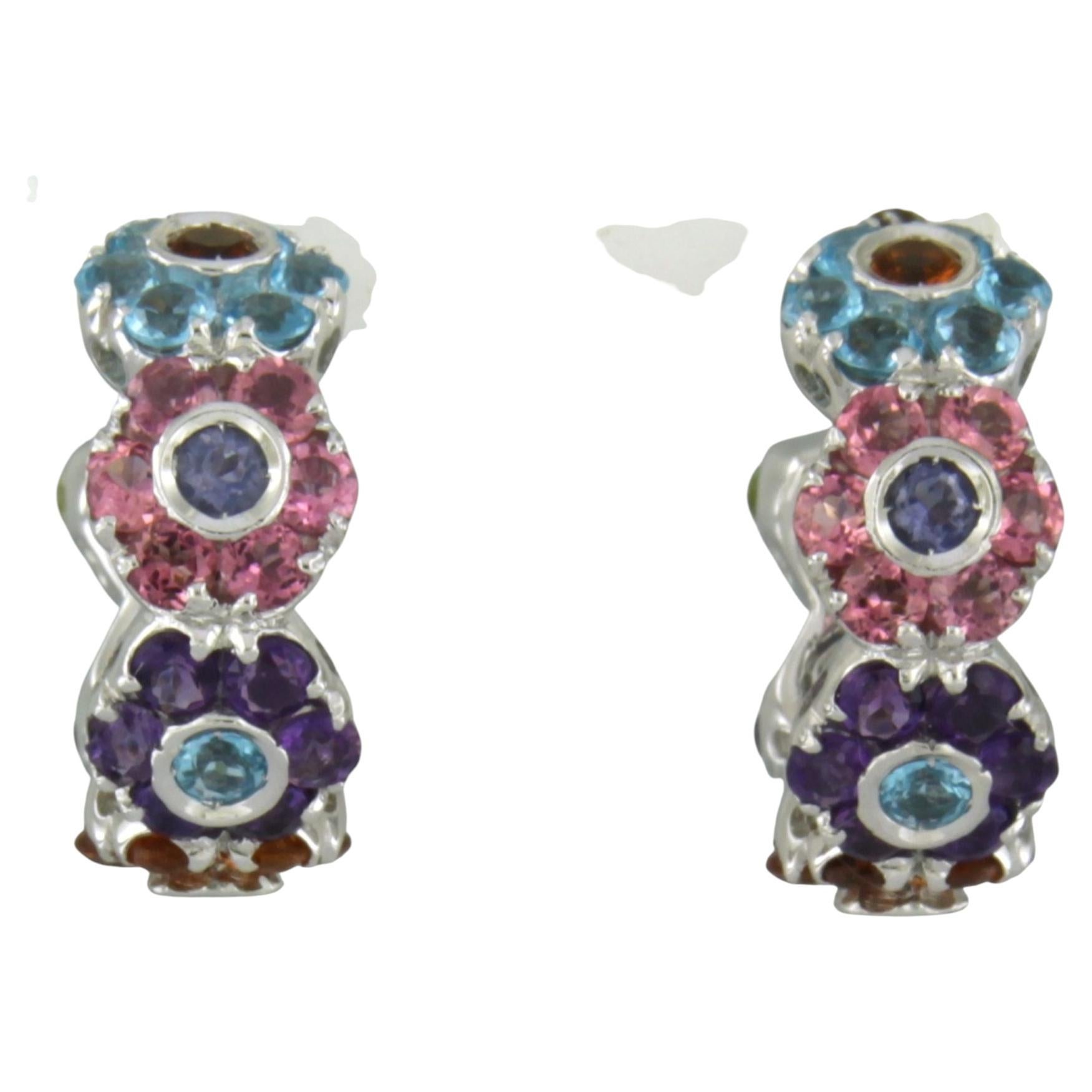 Boucles d'oreilles PASQUALE BRUNI ornées de différentes pierres précieuses et de diamants, en or 18 carats en vente