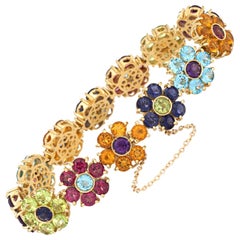 Pasquale Bruni Flower Bracelet Multi Gemstone 18 Karat Gold Peridot Tourmaline