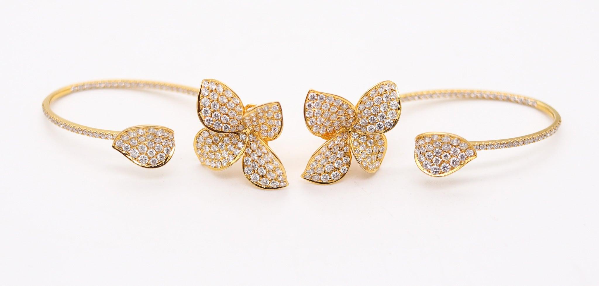 Modernist PASQUALE BRUNI Garden Flowers Hoop Earrings In 18Kt Gold With 5.40 Ctw Diamonds
