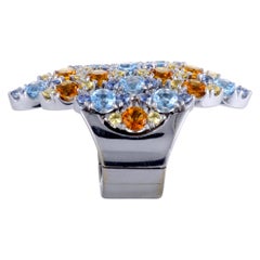 Pasquale Bruni Ghirlanda 18 Karat White Gold Sapphire, Topaz, and Citrine Ring