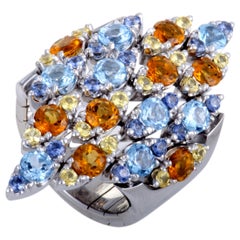 Pasquale Bruni Ghirlanda 18 Karat White Gold Sapphire, Topaz, and Citrine Ring