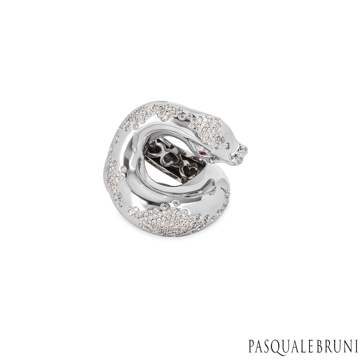 Round Cut Pasquale Bruni IL Peccato White Gold Diamond & Ruby Snake Ring