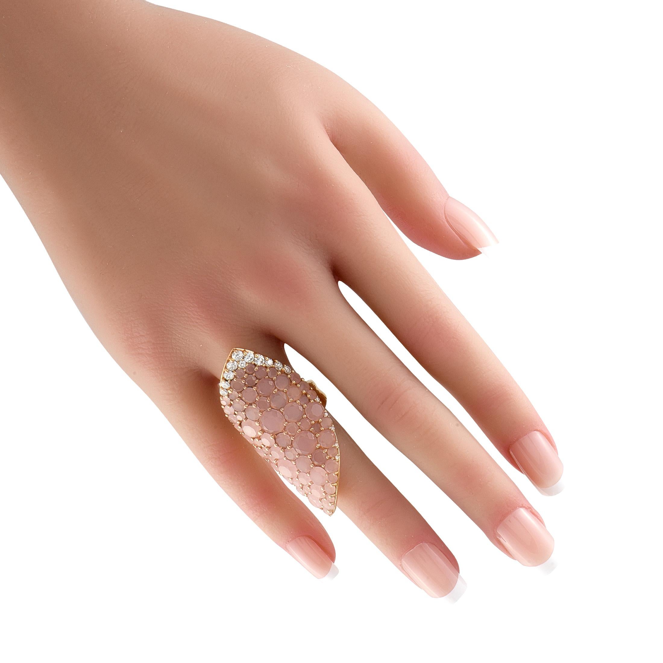 Pasquale Bruni Lakshmi Gardens 18K Gelbgold 0,78ct Diamant & Rosa Quarz Ring (Rundschliff) im Angebot