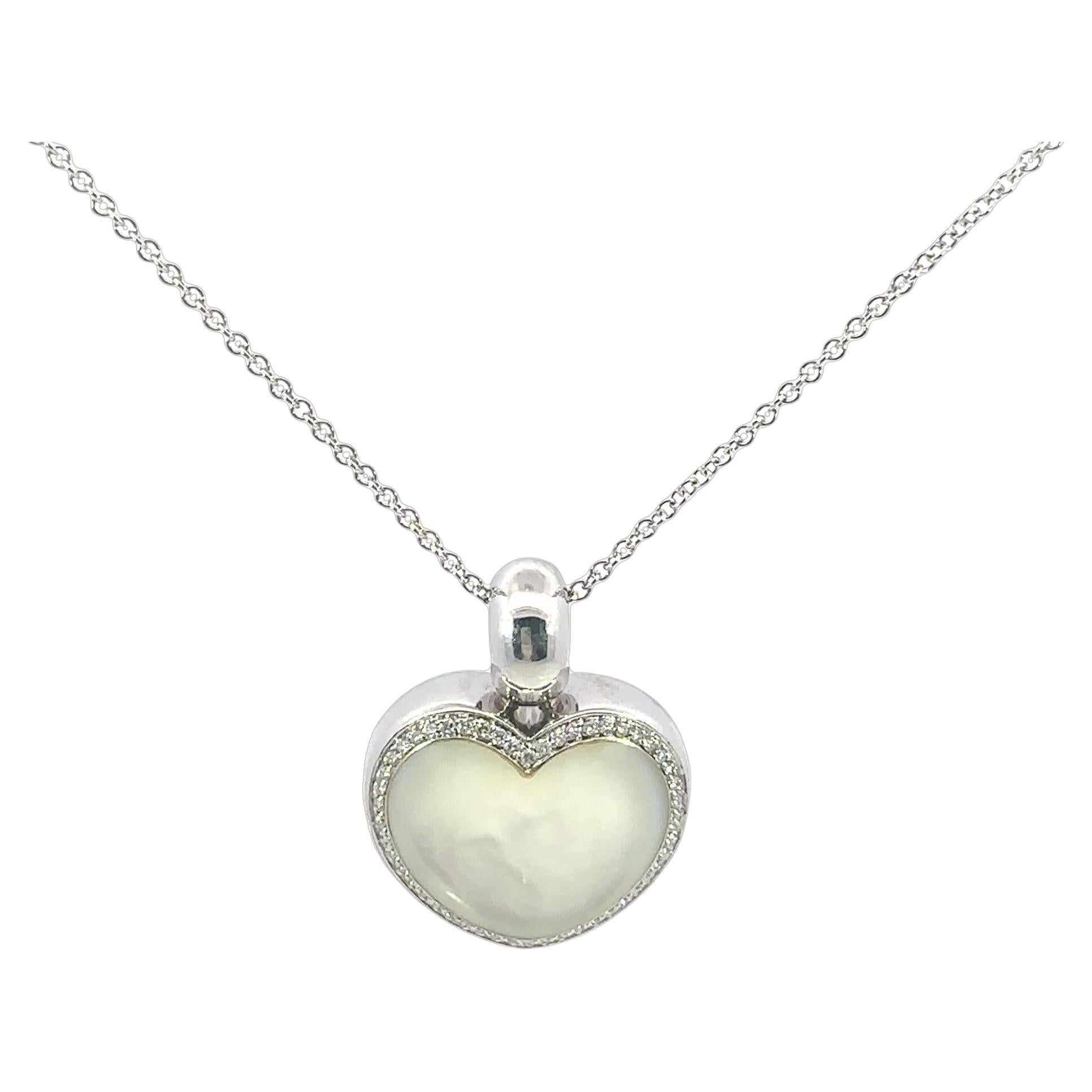 Pasquale Bruni Mother of Pearl and Diamond Puffy Heart Pendant in 18K White Gold