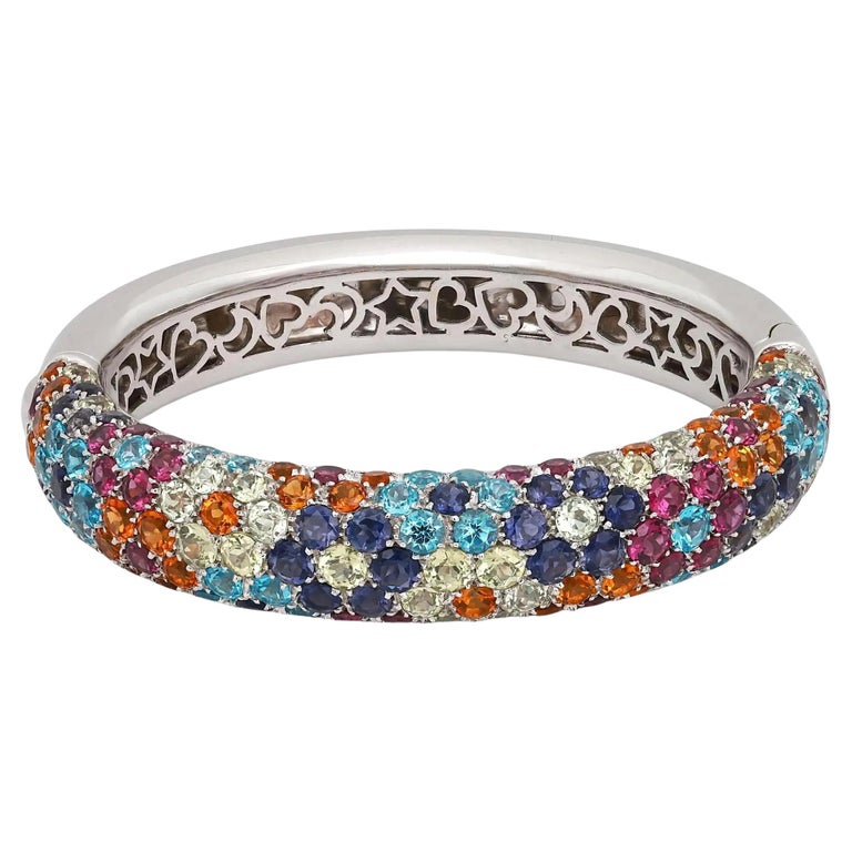 Pasquale Bruni Multicolor Floral Pattern Gemstone Bracelet 18K White Gold