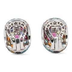 Pasquale Bruni Multicolor Gemstone Floral Huggie Drop Earrings 18K White Gold