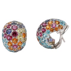 Pasquale Bruni Multicolor Gemstone Floral Huggie Drop Earrings 18K White Gold