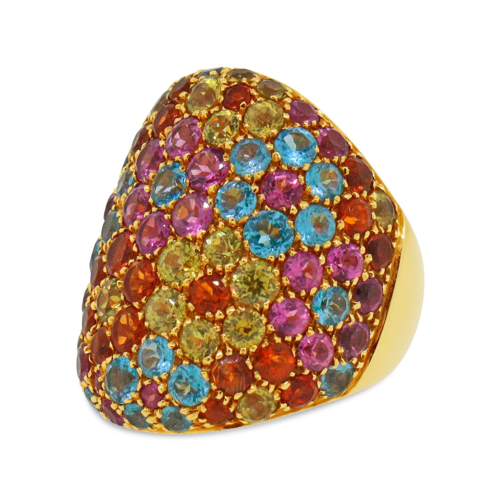 Pasquale Bruni Multicolor Edelsteine 18k Gelbgold Dome Ring für Damen oder Herren