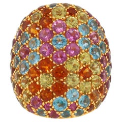 Anello a cupola in oro giallo 18k con pietre multicolori di Pasquale Bruni