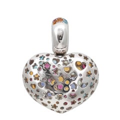 Pasquale Bruni Multicolor Gemstones Floral Heart Pendant 18K White Gold