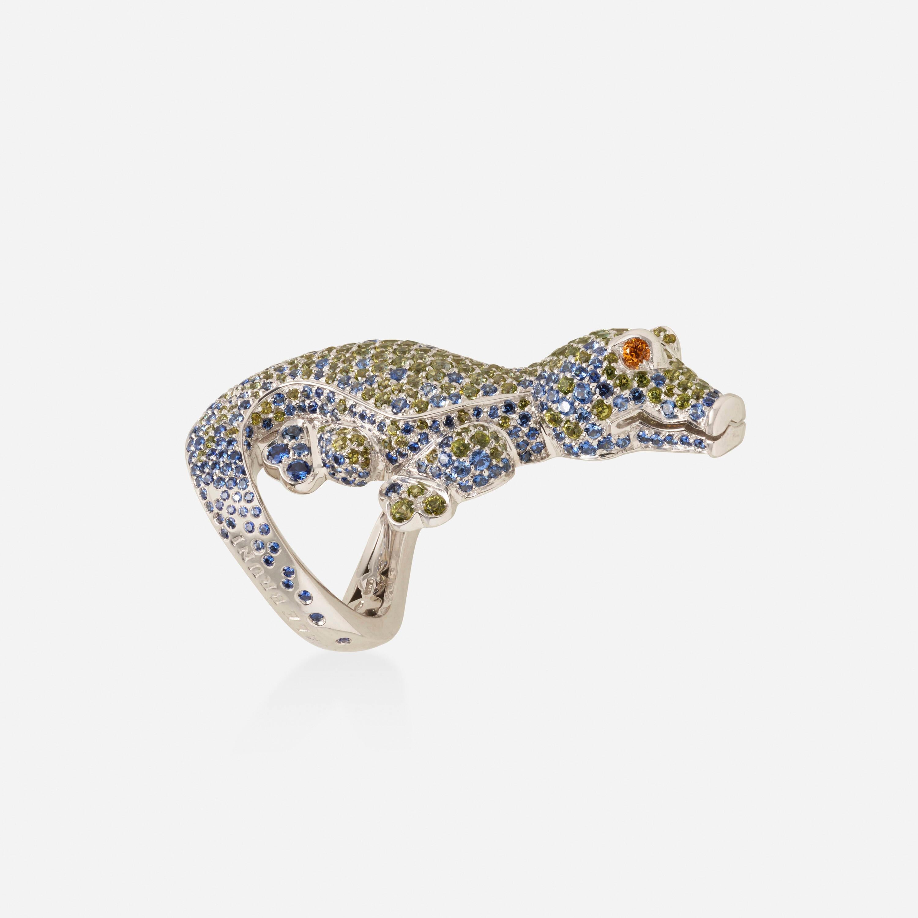 Pasquale Bruni 'Pensiero D’Africa' Sapphire Garnet and Topaz Crocodile Ring For Sale 1