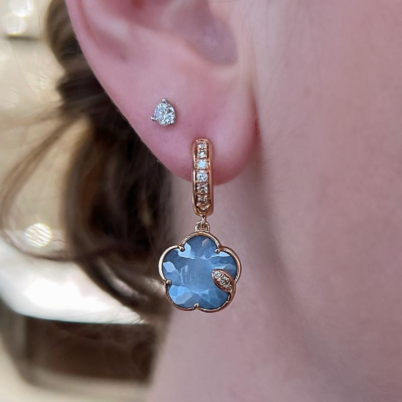 Round Cut Pasquale Bruni Petit Joli Lunaire Earrings 18K Rose Gold Diamond and Moonstone For Sale