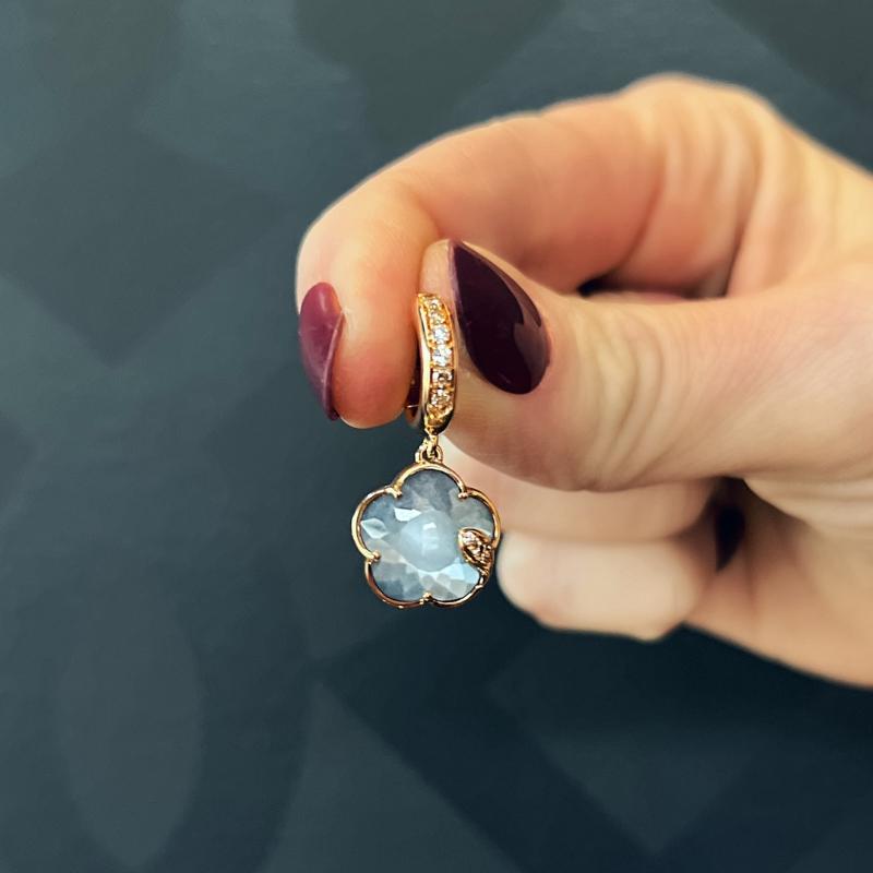 Pasquale Bruni Petit Joli Lunaire Earrings 18K Rose Gold Diamond and Moonstone In New Condition For Sale In Carmel, IN