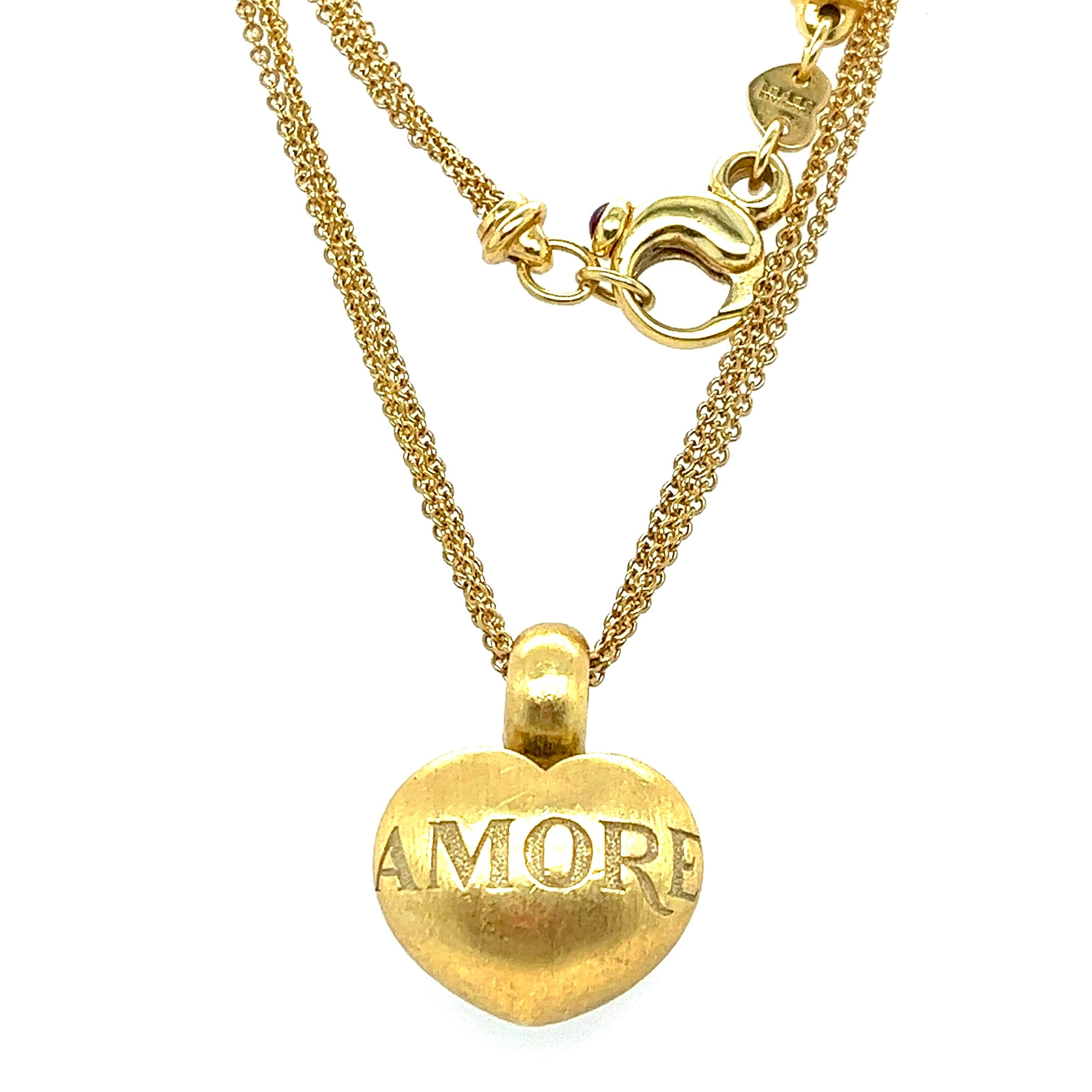 Pasquale Bruni Puffed Heart Amore Anhänger an Dreifachkette Halskette, 18 Karat Gold (Zeitgenössisch)