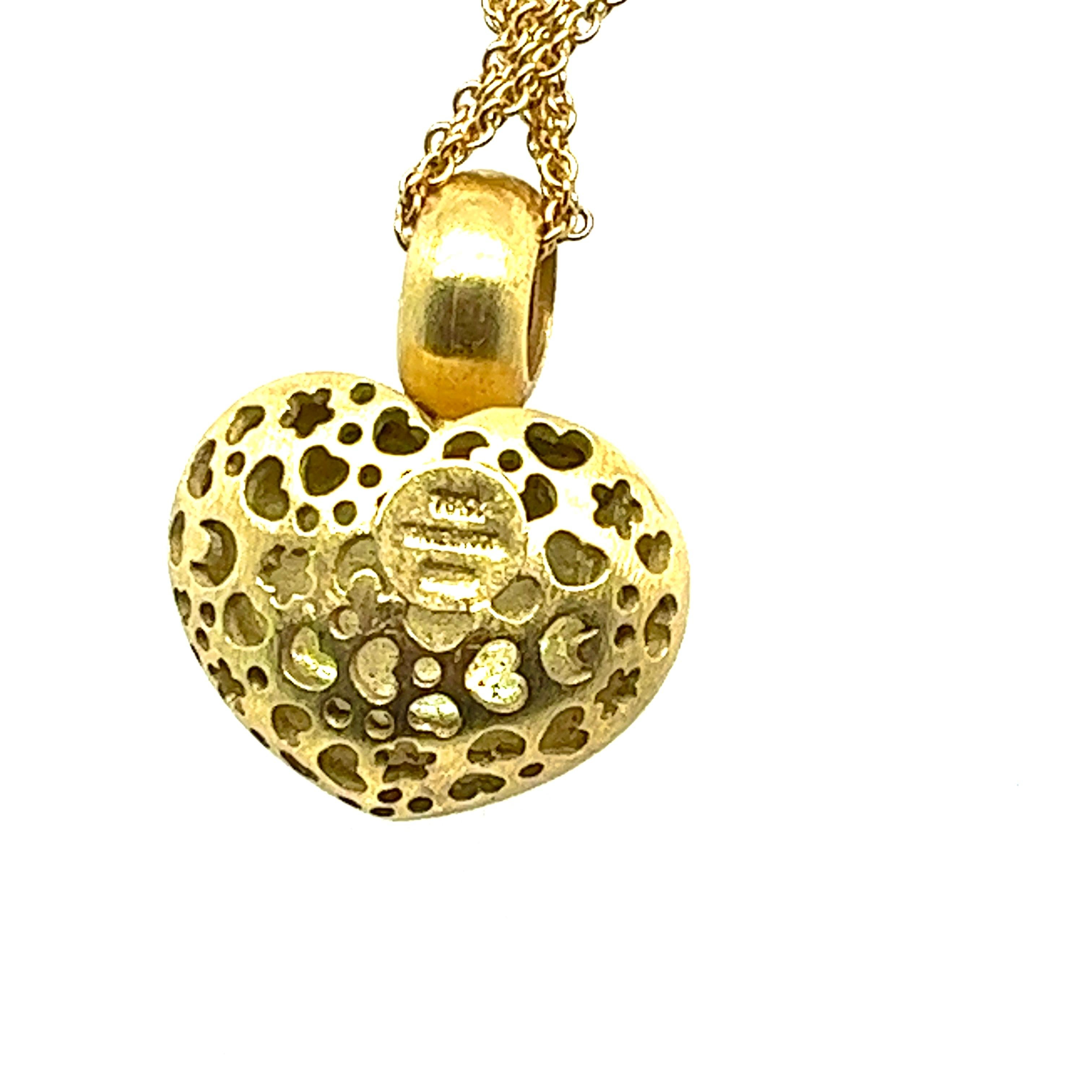 Pasquale Bruni Puffed Heart Amore Anhänger an Dreifachkette Halskette, 18 Karat Gold im Zustand „Gut“ in Miami, FL