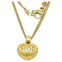 Pasquale Bruni Puffed Heart Amore Pendant on Triple Chain Necklace, 18kt Gold