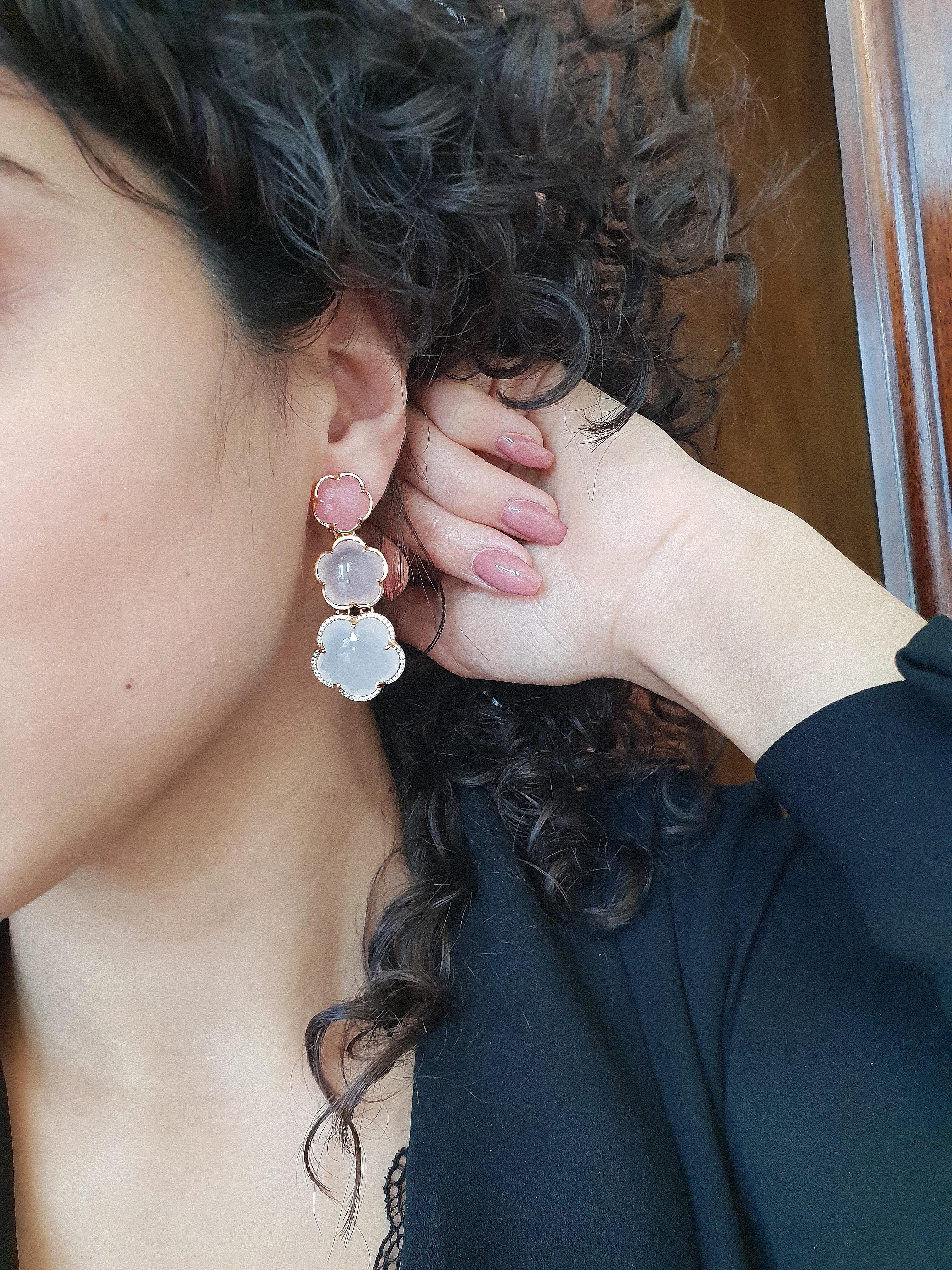 Modern Pasquale Bruni Rose Gold Earrings with Pink Chalcedony, Milky and Pink Quartz