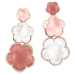 Pasquale Bruni Rose Gold Earrings with Pink Chalcedony, Milky and Pink Quartz