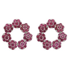 Pasquale Bruni Round Pink Sapphire Hoop Earrings 18K White Gold 6.00Ctw